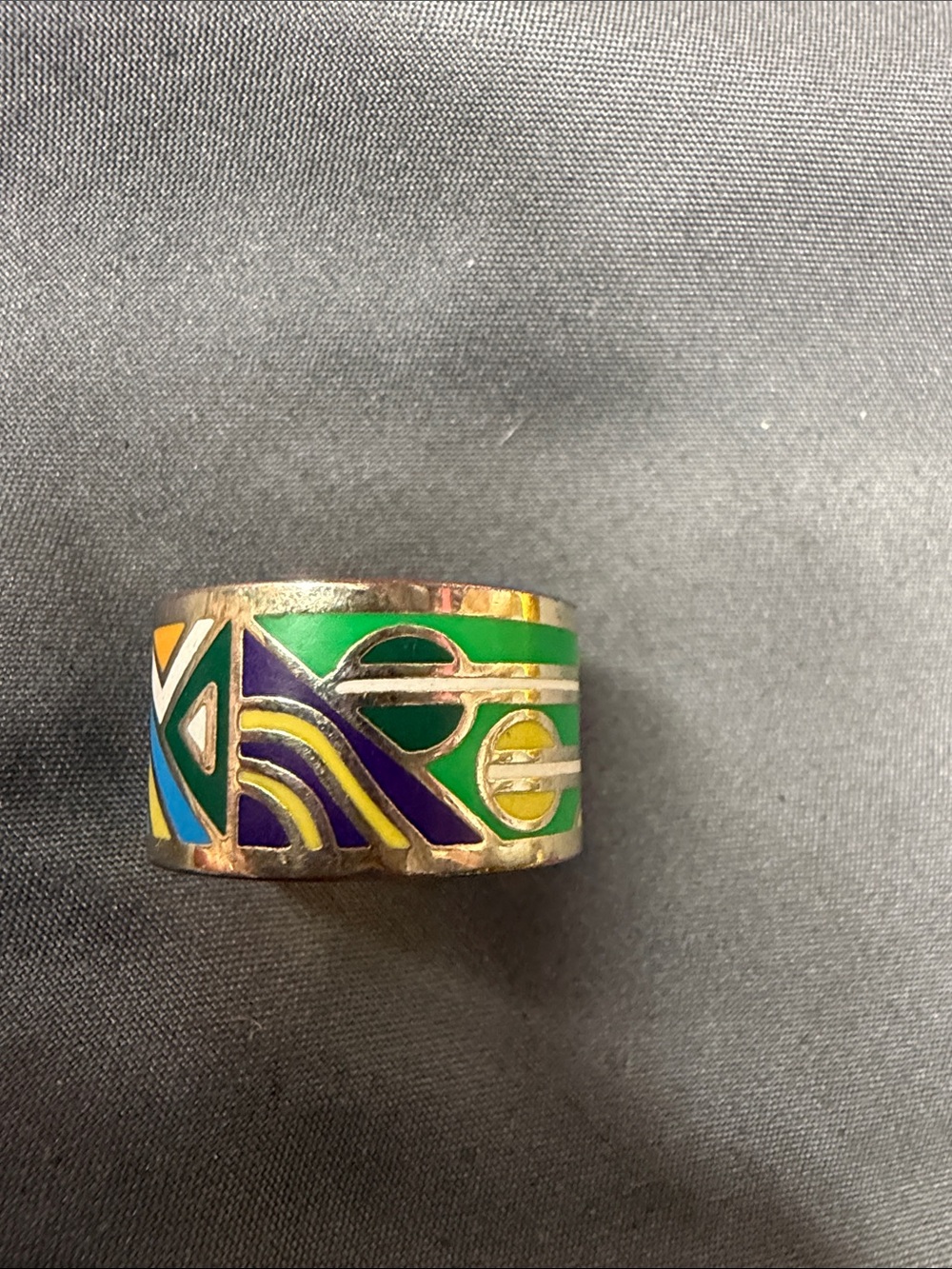 Colorful Enamel Patterned Wide Band Ring